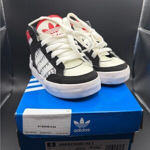 Adidas toddler size 4 Hardcourt Hi X Black and White Shoes